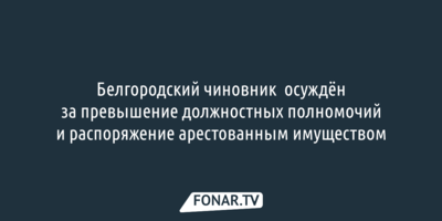 Белгородский чиновник  осуждён за превышение должностных полномочий и распоряжение арестованным имуществом 