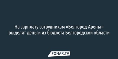 На зарплату сотрудникам «Белгород-Арены» выделят деньги из бюджета Белгородской области