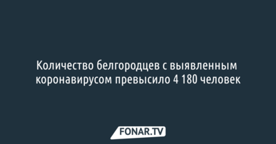 Количество белгородцев с выявленным коронавирусом превысило 4 180 человек