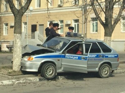 В центре Белгорода машина вневедомственной охраны врезалась в дерево
