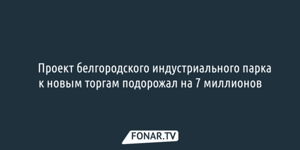 Проект белгородского индустриального парка к новым торгам подорожал на 7 миллионов