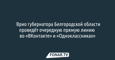 Врио губернатора Белгородской области проведёт очередную прямую линию во «ВКонтакте» и «Одноклассниках»