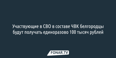 Участникам ЧВК из Белгородской области станут выплачивать 100 тысяч рублей