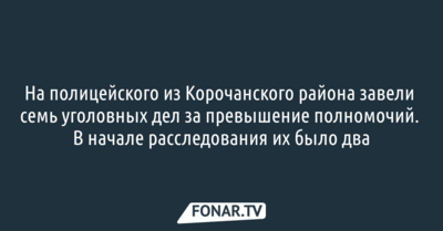 На полицейского из Корочанского района завели семь уголовных дел за превышение полномочий