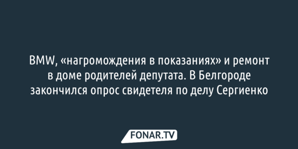 BMW, «нагромождения в показаниях» и ремонт в доме родителей белгородского депутата. В суде закончился опрос свидетеля по делу Сергиенко