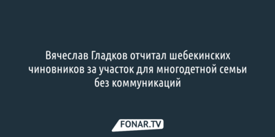 Вячеслав Гладков отчитал шебекинских чиновников за участок для многодетной семьи без коммуникаций