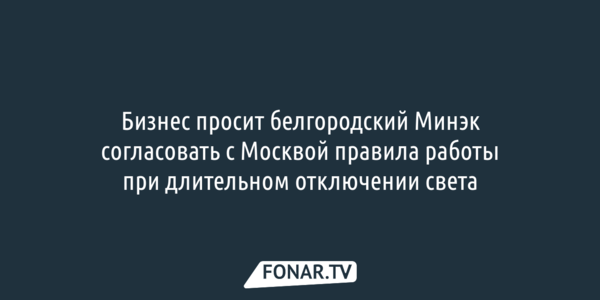 Бизнес просит белгородский Минэк согласовать с Москвой правила работы при длительном отключении света