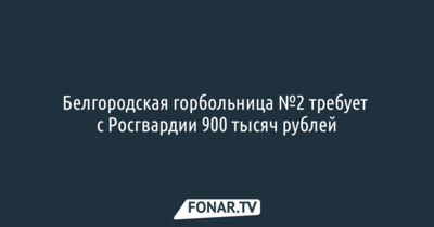 Горбольница №2 Белгорода требует с Росгвардии почти миллион рублей