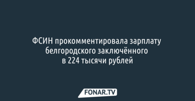 УФСИН прокомментировало зарплату белгородского заключённого в 224 тысячи рублей