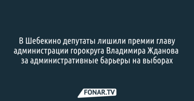 В Шебекино депутаты лишили премии главу администрации городского округа Владимира Жданова 