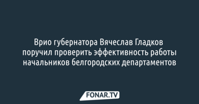 Врио губернатора Вячеслав Гладков поручил проверить эффективность работы начальников белгородских департаментов