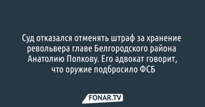 Суд отказался отменять штраф за хранение револьвера главе Белгородского района Анатолию Попкову