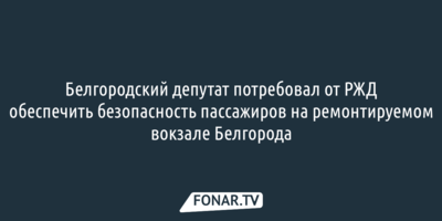Белгородский депутат потребовал от РЖД обеспечить безопасность пассажиров на ремонтируемом вокзале Белгорода