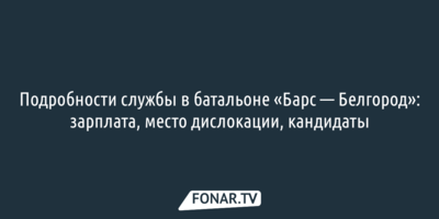 Подробности службы в батальоне «Барс — Белгород»: зарплата, место дислокации, кандидаты 