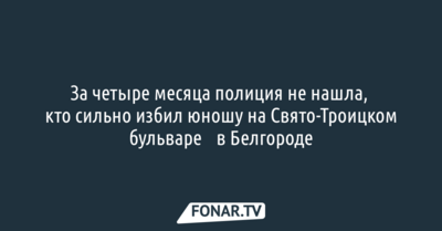 За четыре месяца полиция не нашла, кто сильно избил юношу на Свято-Троицком бульваре​ в Белгороде
