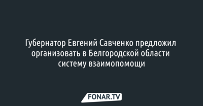 Губернатор Евгений Савченко предложил создать в Белгородской области систему взаимопомощи