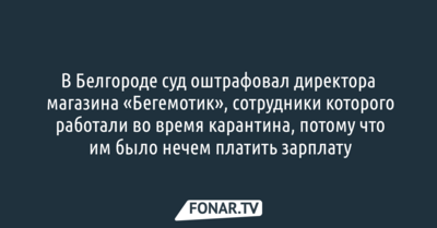 В Белгороде суд оштрафовал директора магазина «Бегемотик», сотрудники которого работали во время карантина