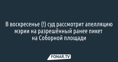 Мэрия Белгорода подала апелляцию из-за разрешённого судом пикета против пенсионной реформы на Соборной площади