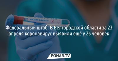 Федеральный штаб: В Белгородской области за 23 апреля коронавирус выявили ещё у 26 человек