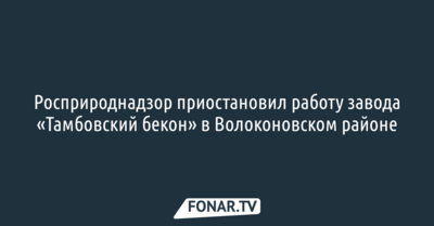 Росприроднадзор приостановил работу завода «Тамбовский бекон» в Волоконовском районе