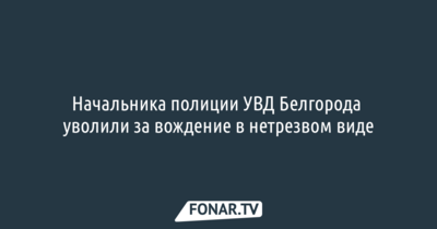 Начальника полиции УВД Белгорода уволили за вождение в нетрезвом виде