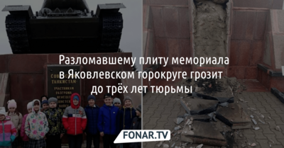 ​Разломавшему плиту мемориала в Яковлевском горокруге грозит до трёх лет тюрьмы