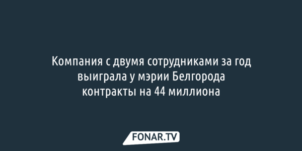 Компания с двумя сотрудниками за год выиграла у мэрии Белгорода контракты на 44 миллиона