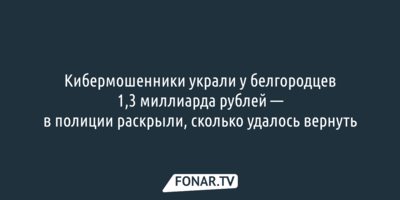 Кибермошенники украли у белгородцев 1,3 миллиарда рублей — в полиции раскрыли, сколько удалось вернуть