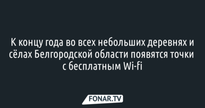 К концу года во всех небольших деревнях и сёлах Белгородской области появятся точки с бесплатным Wi-fi