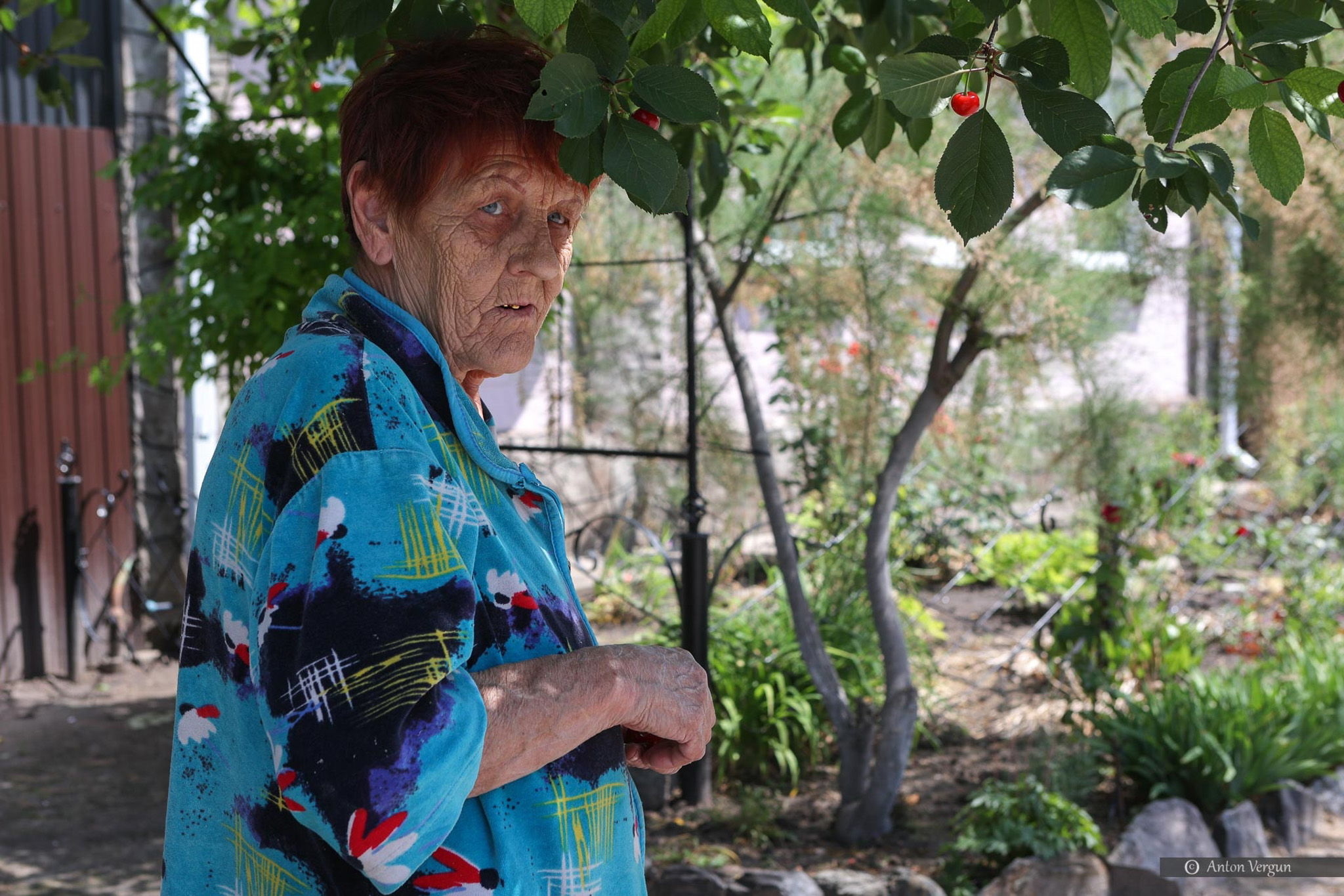 Пожилая женщина во дворе своего дома в городе Шебекино Белгородской области. 21 июня 2023 года